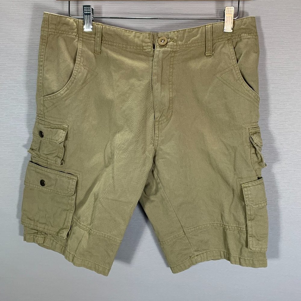 Haband Travelers Cargo Shorts Mens 34 Army Green Cotton Twill Flat Front Pockets